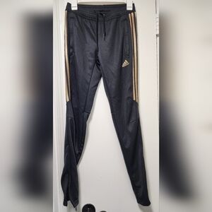 Adidas Men's Black Joggers with Gold Stripes